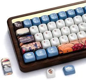 OHY XVX MOA Profile Keycaps Set, Japanese Mount FujiTheme 132 - Key White & Blue Custom Keycaps with PBT + Frosted Translucent PC Material for ANSI Layout Mechanical Keyboards- - Musashi Senju
