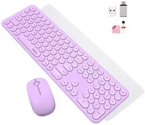 Mobifice Cute Wireless Keyboard and Mouse Combo Slim 2.4GHz USB Cordless Full Size Silent Retro Keyboard and Mouse Set for PC Computer,Laptop,Windows,Mac,TabletsUpgraded Violet