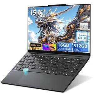 2025 Laptop, 15.6 Inch Gaming Laptop with N150 Processor(up to 3.6GHz), Laptop Computer with 16GB RAM 512GB SSD, Backlit Keyboard, Fingerprint Unlock, Win 11 Pro, Metal Shell, Laptops for Gaming