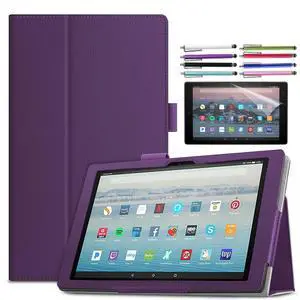 elitegadget Case for Amazon Fire HD 10 Tablet 10.1" Inch Display (13th Generation, 2023 Released) - Slim Lightweight Folio Stand Cover PU Leather Case + 1 Screen Protector and 1 Stylus (Purple)