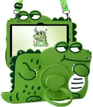 Wazzasoft for Samsung Galaxy Tab A9 Plus Case 11 Cute Girls Boys Kawaii Cover Girly 3D Cartoon Women with Rotating Handle Stand & Strap Soft Silicon Green Funda for Samsung A9+ Plus Tablet Case
