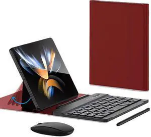 voppton for Samsung Galaxy Z Fold 7 6 5 Keyboard and Mouse, Portable Mini 7.9 inch Bluetooth Keyboard with Leather Case and Capacitive Pen, 4 in 1 Set for Z Fold7 6 Accessories