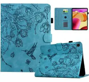 KEROM Kindle Fire Max 11 Case 13th Generation 2023 Release, Fire Max 11 Tablet Case, Embossed Suede Leather Folio Stand Cover with Auto Wake/Sleep & Card Slot & Pen Holder, Blue Bird Flower Embossing