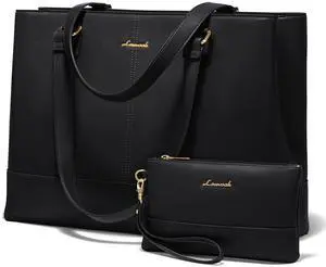 LOVEVOOK Laptop Tote Bag for Women 17.3 Inch Work Bag Leather Laptop Purse with Clutch, Large Computer Briefcase Bag for Office Business Teacher Casual