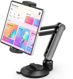 Tablet Stand for Desk, Height Adjustable Tablet Dash Mount with 4" Suction Cup for Table Window Mirror Car Truck Dashboard, 360° Rotatable iPad Suction Mount for 4.7-12.9" Tablet & Smartphones
