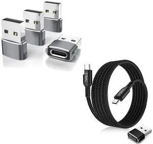 Elebase 4 Pack USB to USB C Adapter and USB Type C to C 100W Cable 10FT with USB Adapter for Apple Watch Ultra iWatch Series 8 7,iPhone 12 13 14 15 Pro Plus Max,Airpods,iPad 9 10 Air 5 Mini 6