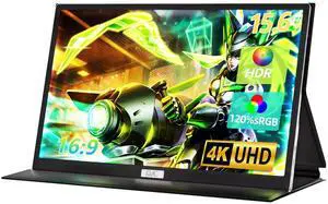FMC 4K Portable Gaming Monitor, 15.6 Inch Brightness 100% sRGB 3840x2160 UHD Display with Powered 30W USB C, Mini HDMI, Built-in Speaker