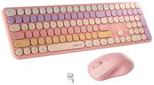 FCPLU xUBOTIE Wireless Computer Keyboard and Mouse, Rainbow Colorful 100 Round Keycaps for PC(Blue Gradient)