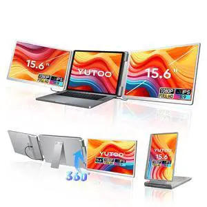 15.6" Laptop Screen Extender, 360° Rotation Screen FHD 1080P IPS Ultra-Thin Triple Laptop Monitor Extender, Plug and Play Triple Monitor for 12"-18.5" Laptops with USB-C/HDMI, for Windows/Mac/Android