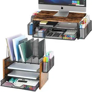 OPNICE Wood Desk Organizer with Monitor Stand(brown)