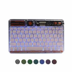 Generic Slim Portable Wireless Bluetooth Keyboard,10 inch 7 Colors Backlit Rechargeable Keyboard for Android Tablet Cell Phone Smartphone iPad iOS Windows Universal Devices,Transparent Pink