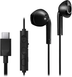 JVC USB-C Wired Earbuds Headphones, Delay-Free for Videos and Gaming, Built-in DAC Reduces Noise and Improves Sound Quality, 10.7 mm Diameter Neodymium Drivers - HAFR17UCB (Black)
