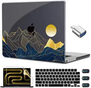 CISSOOK for MacBook Pro 14 inch 2024 2023 2022 2021 Release Model M4 Chip A3112 A3185 A3401 M3 A2918 A2992 M2 A2779 M1 A2442 Pro/Max, Plastic Hard Shell Case for MacBook Pro 14", Mountain &Raised Sun