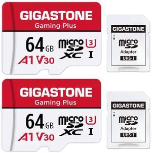 GIGASTONE 64GB Micro SD Card 2-Pack, Gaming Plus, MicroSDXC Memory Card for Nintendo-Switch, Smartphone, Fire Tablet, 4K UHD Video Recording, UHS-I U3 C10 A1 V30, up to 90MB/s, with Adapter