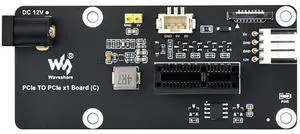 PCIe to PCIe x1 Adapter Board (C) for Raspberry Pi 5 | Compatible with PCIe x1, x4, x8, x16 Devices | 16PIN FFC Connector | Power Supply via 12V Header & DC Jack
