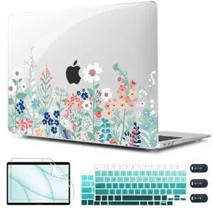 CISSOOK Compatible with MacBook Air 13 inch Case 2021 2020 2019 2018 Release A2337 M1 A2179 A1932 Model, Wild Floral Hard Shell Case for MacBook Air 13 Inch with Touch ID 2021-2018, Wild Green Flower