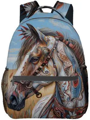 VANZEV Native American Horse Backpack Travel Backpacks Laptop Rucksack,School Bookbag for Women Kids Boys Girls,Western Back Pack Accessories Bags,Ideal Gifts for Work, Outdoor Adventures