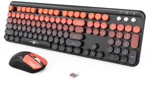 Wireless Keyboard and Mouse Combo, 2.4GHz Colorful Cute Round Keycaps Keyboard for Office Computer PC Desktops Laptop (2050-Red Black)