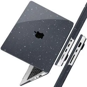 TWOLSKOO Case for MacBook Pro 14 inch M4 M3 M2 M1 (2025-2021) A3112 A3185 A3401 A2918 A2992 A2779 A2442, Plastic Hard Shell & Keyboard Cover & Type C Adapter & Screen Protector, Glitter Black
