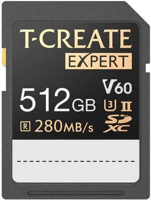 TEAMGROUP T-Create Expert 512GB SD Card UHS-II SDXC U3 V60 Read Speed up to 280MB/s, 8K 4K Recording Compatible with Canon Sony Nikon Panasonic Olympus Digital Camera TTCSDY512GIIV6001