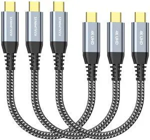 12 Inch USB C Cable [3-Pack 1FT], USB C 3.2 Gen 2 Cable 20Gbps High Speed Data Transfer, 4K Monitor Video Output 100W Charging, for iPhone 16, MacBook, iPad, External SSD, Dell, ARZOPA, KYY