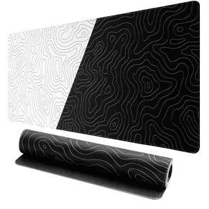 Black and White Topographic Map Mouse Pad(XXL), Anime Gaming Extended Contour Mat Desk Pad, 3mm Thick Long Non-Slip Rubber Base Mice Pad, 35.43 X 15.75 Inches