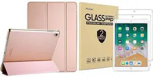 ProCase iPad Pro 9.7 Rosegold Slim Hard Shell Case Bundle with 2 Pack iPad 9.7 2018 & 2017 / iPad Pro 9.7 / iPad Air 2 / iPad Air Tempered Glass Screen Protectors