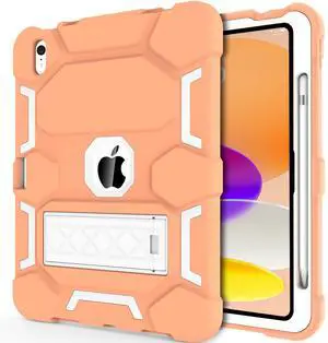 CCMAO Case for iPad (A16) 11th/10th Generation(2025/2022), iPad 10th Case with Kickstand & Pencil Holder, Heavy Duty Shockproof Hybrid Three Layer Protective Cover for Girls Women, Orange+White