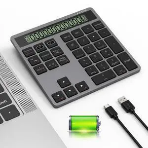 Rechargeable Bluetooth Number Pad with Display Calculator - 2-in-1 Wireless & Wired Number Pad Slim 34-Key Portable Accounting Bluetooth Keypad Data Entry & Calculation 2in1 for Laptop MacBook PC