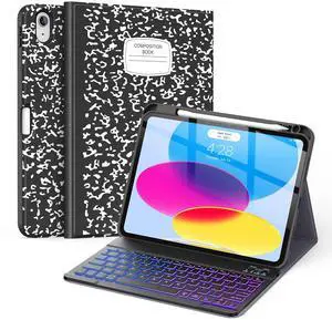 Supveco Keyboard Case for iPad (A16) 11th/10th Generation 11&10.9 Inch with Pencil Holder,7 Colors Backlit Wireless Detachable Folio Keyboard Cover for iPad 11th/10th Gen 2025/2022-Notebook