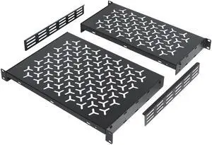 OCEANHUG 1U Rack Shelves (2-Pack), 1 PCS 8" Deep Cantilever & 1 PCS 12" Deep Cantilever, with Optional Joints to Combine as One Full Size Server Rack Shelf