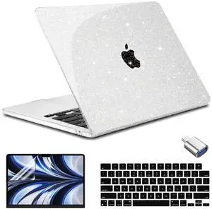 Conbovo Case for MacBook Air 13.6 inch M2 M3 M4 2022 2024 2025 A2681 A3113 A3240, Plastic Hard Shell Case Keyboard Cover Screen Protector USB C to USB 3.0 Adapter, Sparkly Clear