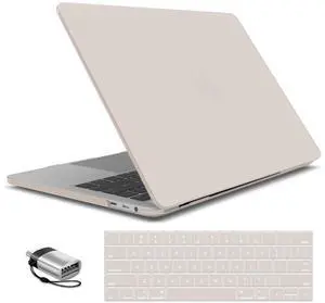 IBENZER Compatible with MacBook Pro 15 Inch Case 2019 2018 2017 2016 A1990 A1707, Hard Shell Case with Keyboard Cover & Type C Adapter for Mac Pro 15 Touch Bar, Rocky Gray, T15RKGY+1TC