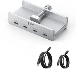 EJAY 10Gbps USB C Hub 4Ports Aluminum USB 3.2 Docking Hub Clamp Design for Desk/Computor with Extra Power Supply Port and 47inches Long Data Cable&39inches Power Cable (BJ-4C-SV)