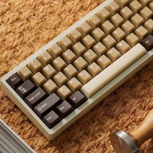 Hunfuthr PBT Keycaps, Minimalist Brown Keycaps, 164 Key Custom Cherry Profile Keycap Set, Dye Sublimation Cute Coffee Key Cap for 60% 65% 75% 100% MX Switches Mechanical Keyboard(Coconut Latte)
