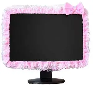 ALHBEJT Computer Monitor Cover with Lovely Cute Elastic Pen Pocket Bow-knot TV LCD Screen Monitor Decoration Dust Cover Protector, lace fabric (17''-22''Pink)