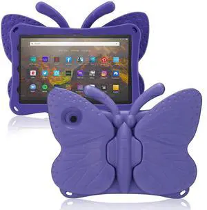 JGY Fire Max 11 Kids Butterfly Case - EVA Foam Full Cover Sturdy Case with Stand, Pencil Holder, Shockproof, Rugged (Purple)