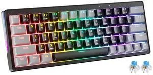 abucow 60% Mechanical Gaming Keyboard Blue Switch Wired Compact Keyboard with RGB Backlight Anti-Ghosting No-Conflict 63 Swappable keycaps Ergonomic Design for Windows/Mac