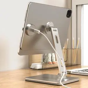 Magnetic Charging Stand for iPad Pro 11, Aluminum Foldable Charger Stand with 360° Rotation, USB-C Fast Wireless Charger Station for iPad, Holder Mount for Office (Rechargeable Version)