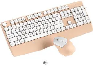 COVEVA Wireless Keyboard and Mouse Combos, Retro Keyboard and Mouse Wireless 104 Keys Full Size, 2.4Ghz Connection and Optical Mouse for Windows, Mac, PC, Laptop for Home and Office (White Milk Tea)