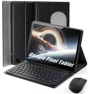 TUNKARMOR Keyboard Case for Google Pixel Tablet 11 inch 2023, Mouse and Detachable Keyboard, PU Leather Cover Case Auto Sleep/Wake - Black
