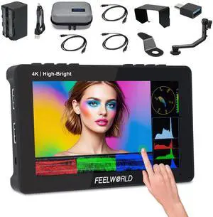 FEELWORLD F6 Pro DSLR Camera Field Monitor Bundle Includes F750 Battery + Charger + Carry Case + External Kit5.5 Inch 1600nits 1920x1080 IPS Touchscreen with 3D LUT, 4K HDMI in/Out, Type - c Input.
