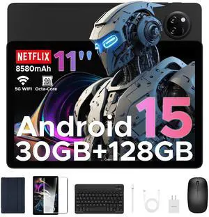 DOOGEE Tab A9 Pro+(2025) 11 inch Tablet with Keyboard,Android 15 Tablet with 90Hz Display,30GB+128GB/TF 2TB Octa-Core Gaming Tablets,8580mAh,1080P,BT 5.0+5G WiFi Tablets,13MP+5MP,Face ID/OTG