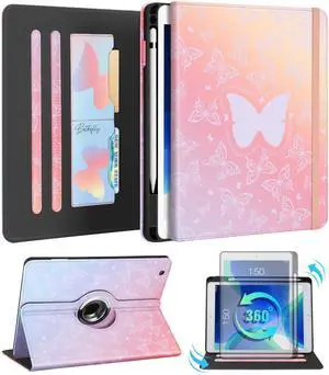 Kidcube for iPad 9th/8th/7th Generation Case 10.2 Inch - for Women Girls Kid Cute Rotating Stand Folio Cover with Pencil Holder & Card Slot Girly Kawaii Butterfly Design for iPad 9th/8th/7th Gen Cases