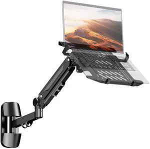 PUTORSEN 2-in-1 Laptop Wall Mount, Gas Spring Arm for 10-17 Inch Notebook & 17-40" Screen, Full Motion Adjustable, Holds 2.2-26.4 lbs (Black)