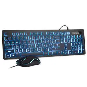 Rii Three Colors Backlit Keyboard and Mouse, Wired Keyboard and Mouse Combo, USB Keyboard and Mouse Set,Quiet Input Gaming Keyboard,Optical RGB Mouse for School,Office,Business and Gaming