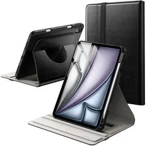 JETech Rotating Case for iPad Air 11-Inch M3/M2 (2025/2024), iPad Air 5/4 (2022/2020 5th/4th 10.9-Inch) with Pencil Holder, 360 Degree Rotation PU Leather Folio Protective Cover (Black)