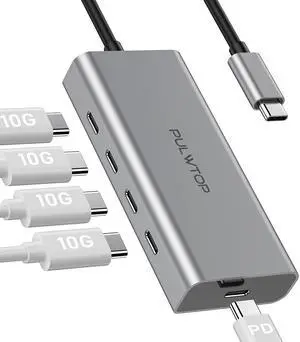 PULWTOP 5 Port USB C Hub 10Gbps for Laptop, Power Delivery with 100W PD (Not Support Monitor) USB C Hub Multiport Adapter for MacBook