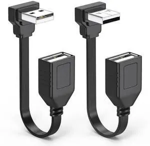 JUXINICE 2PCS USB Extension Cable Flat 90 Degree Rightangle Male to Female USB2.0 Cable Soft 1.5FT UP Angle+Down Angle one Each