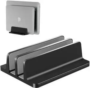 BULL-TECH Vertical Laptop Stand, Adjustable 2 Slot Aluminum Desktop Holde(Up to 17.3 inch), Fits All MacBook/Microsoft Surface/HP/Dell/ChromeBook/iPad and Gaming Laptops (Black)